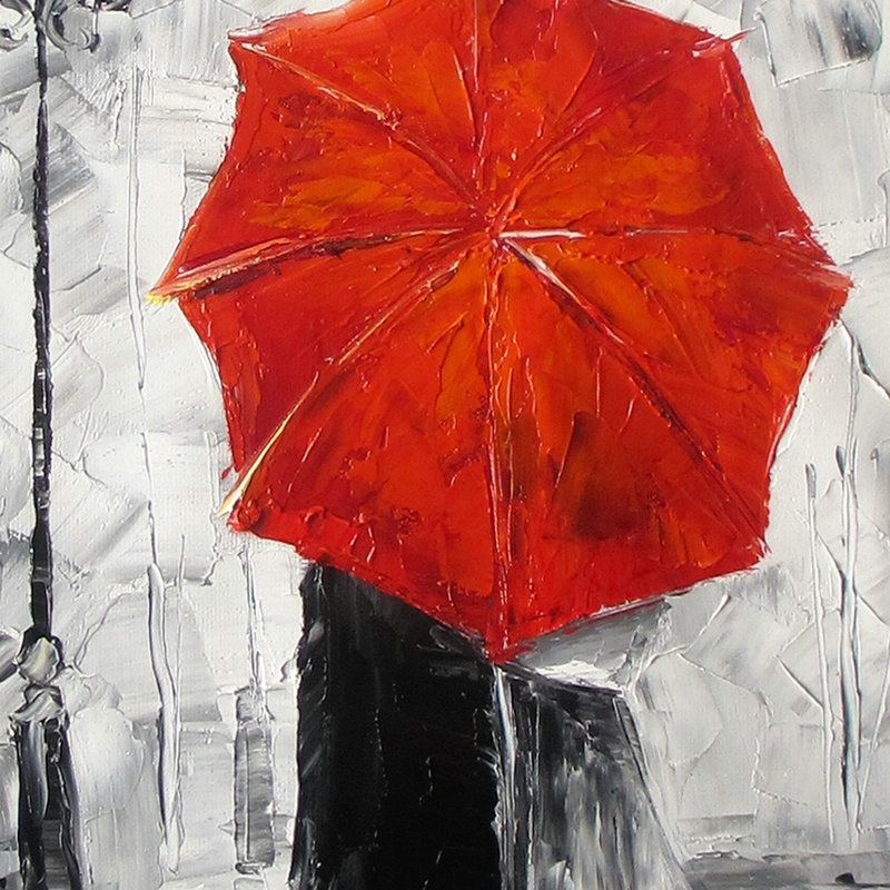Lovers Kiss under the one umbrella Large Wall Art